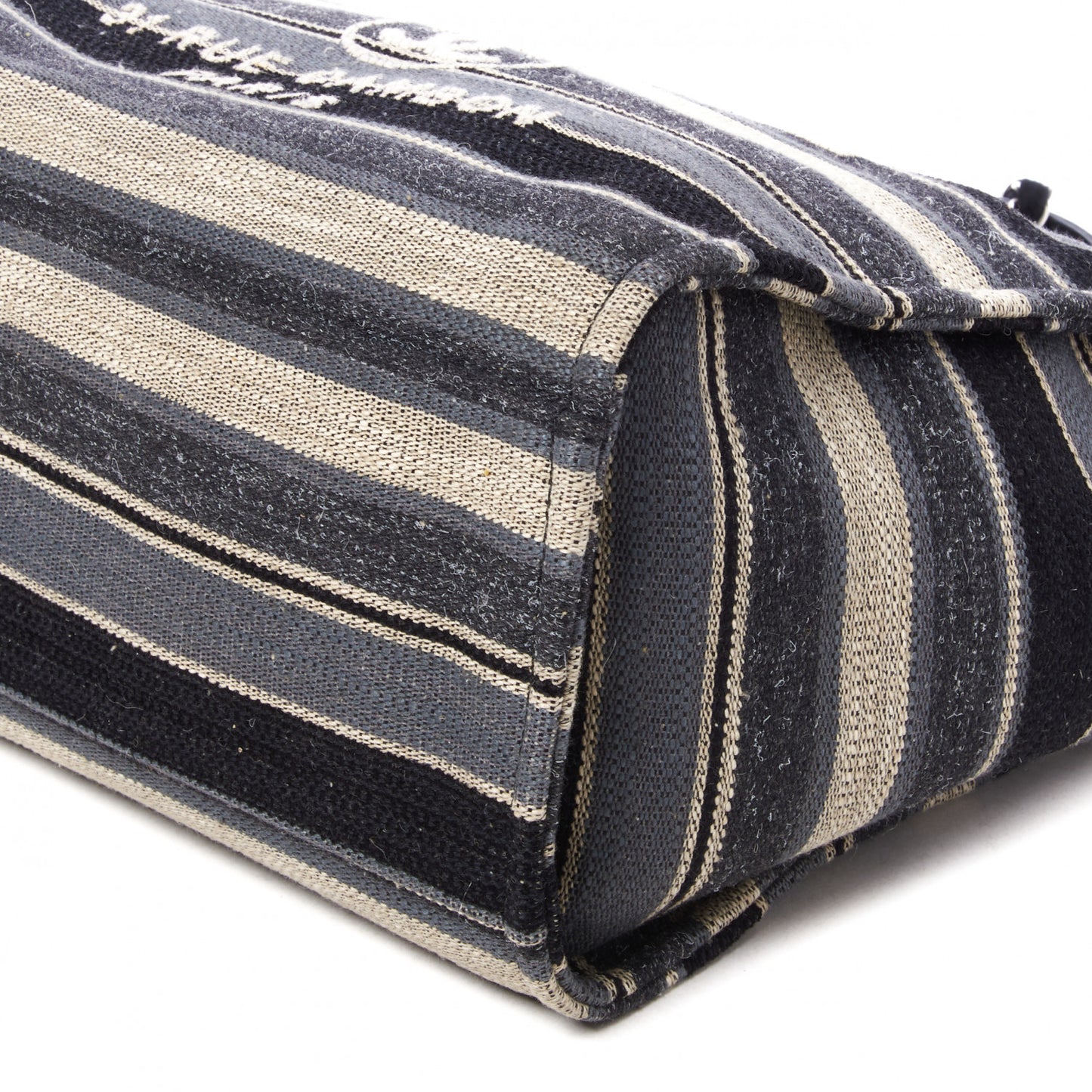 Striped Canvas Medium Deauville Tote Black