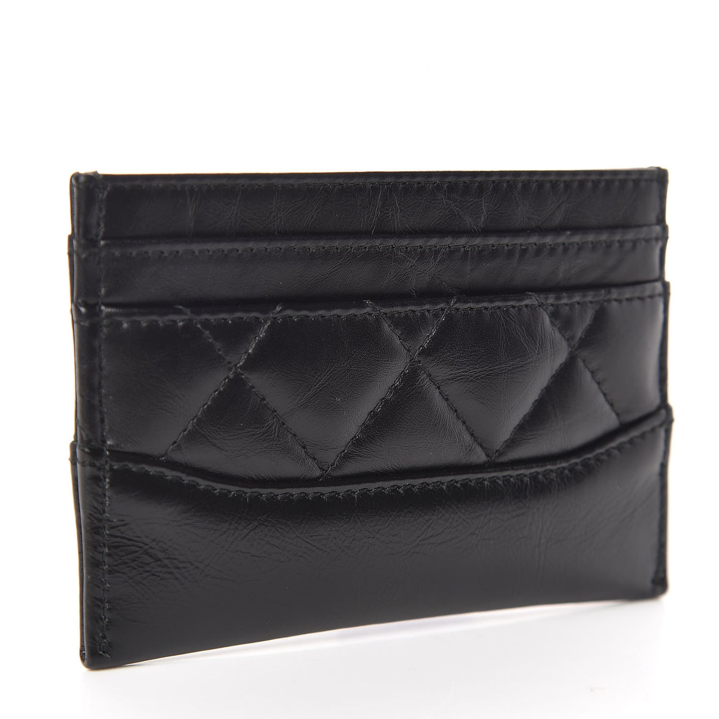 Aged Calfskin Quilted Gabrielle Card Holder Black