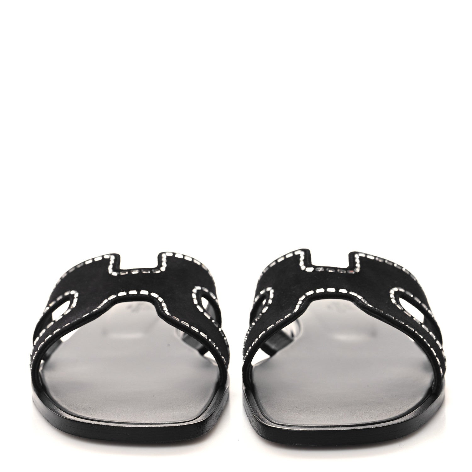 Hermes Suede Goatskin Crystal Embellished Oran Sandals 40 Black 2 of 9