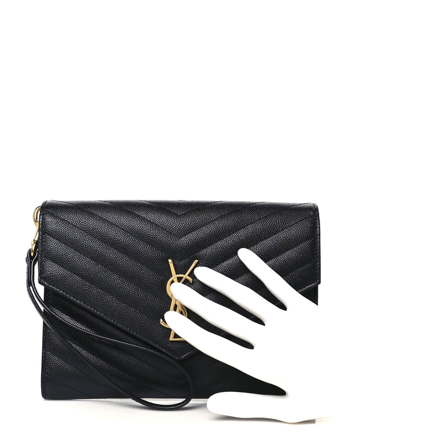 Grain De Poudre Matelasse Chevron Monogram Envelope Clutch Black