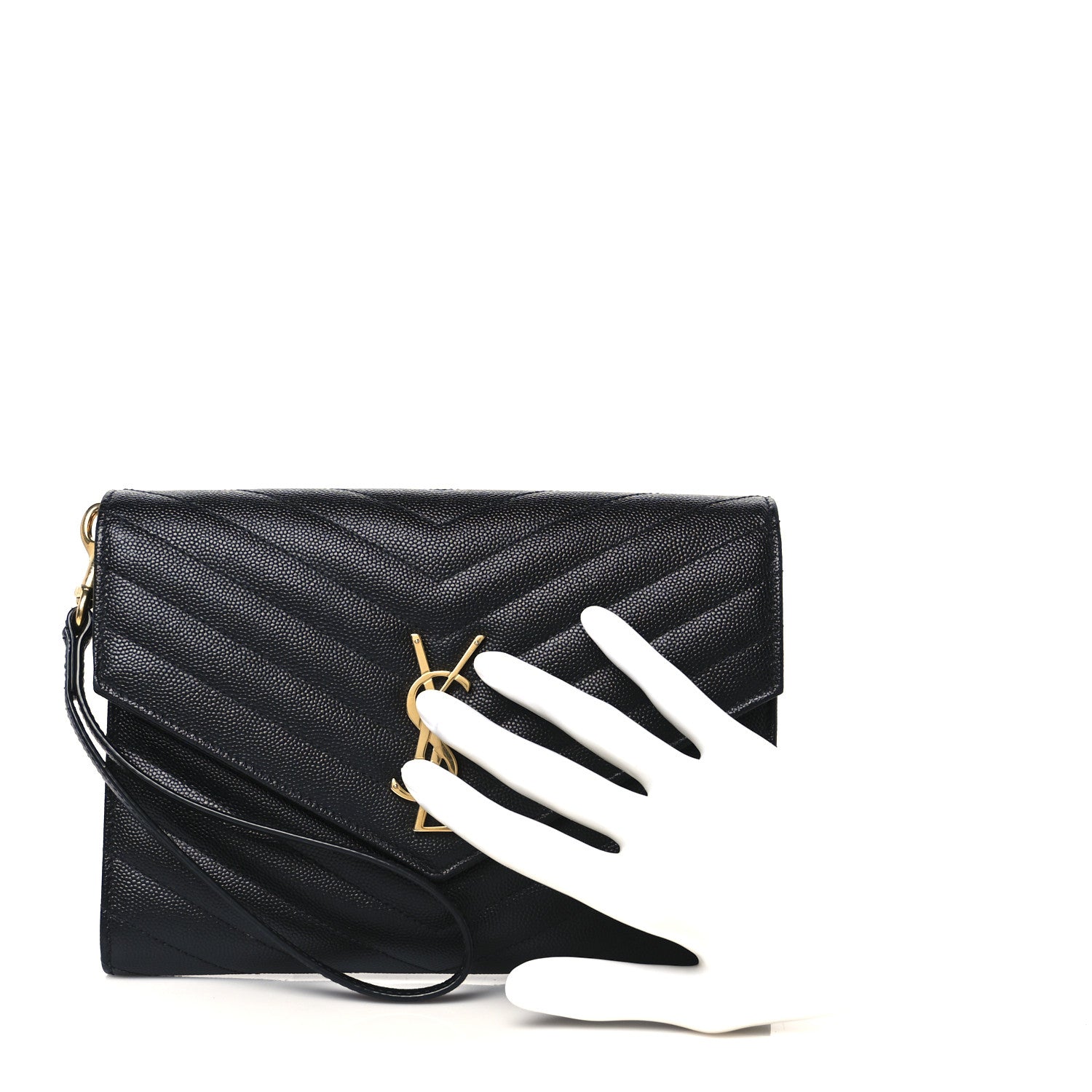 Saint Laurent Grain De Poudre Matelasse Chevron Monogram Envelope Clutch Black 2 of 8
