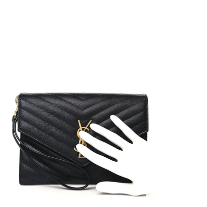 Saint Laurent Grain De Poudre Matelasse Chevron Monogram Envelope Clutch Black 2 of 8