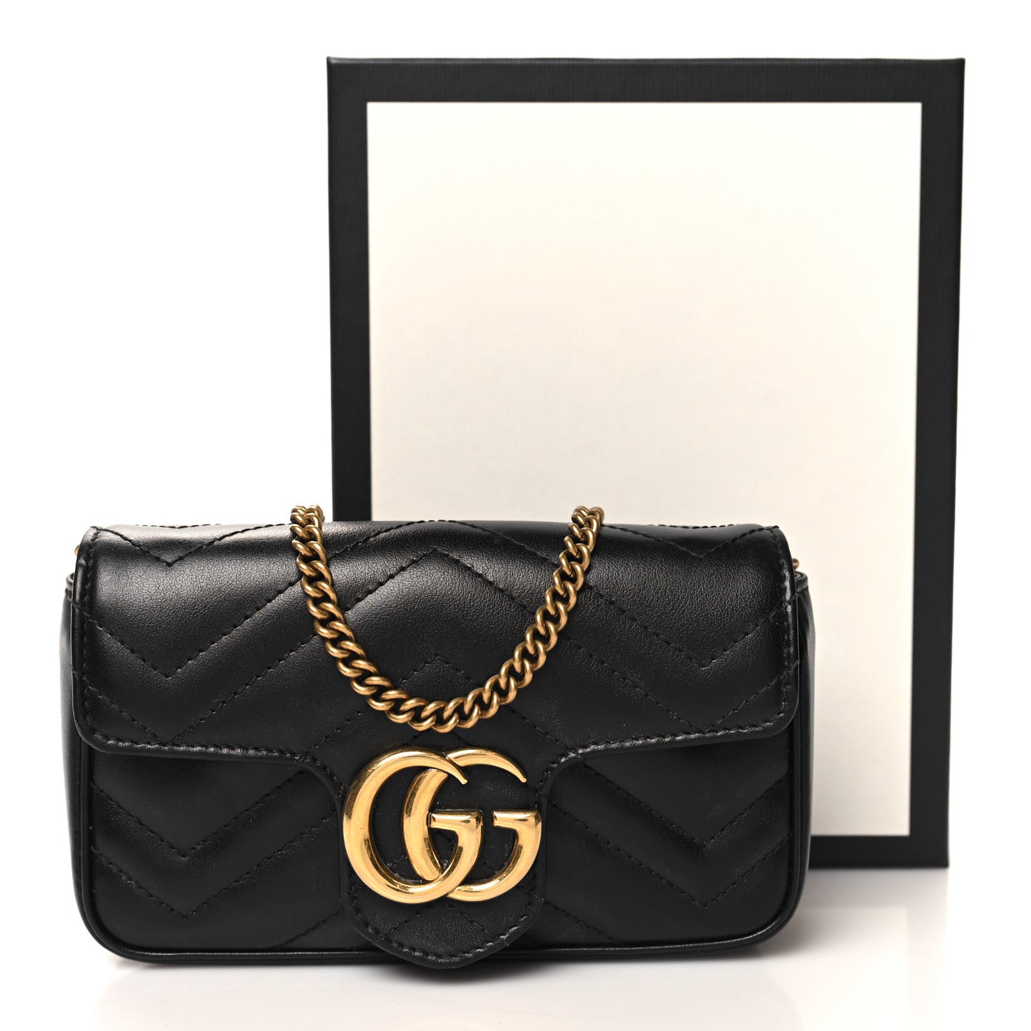 Calfskin Matelasse Super Mini GG Marmont Shoulder Bag Black