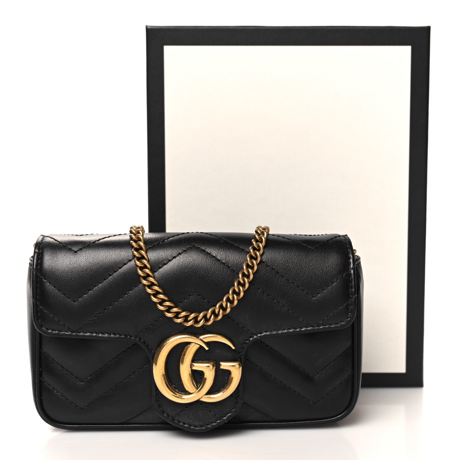 Gucci Calfskin Matelasse Super Mini GG Marmont Shoulder Bag Black 11 of 11