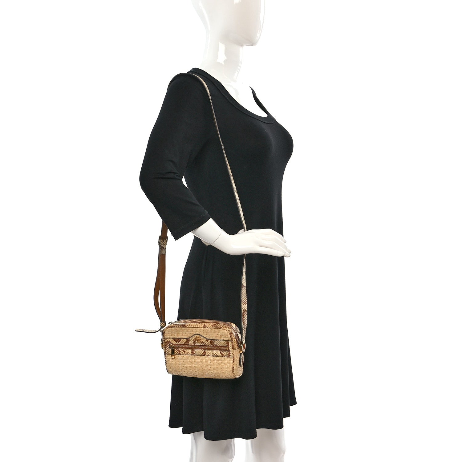 Gucci Raffia Elaphe Mini Ophidia Shoulder Bag Natural Cream Brown 2 of 11