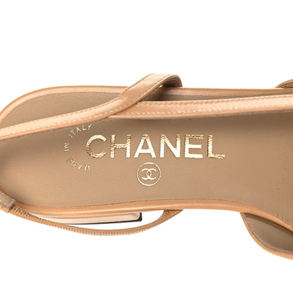 Chanel Lambskin Grosgrain Cap Toe CC Slingback Sandals 36.5 Beige Black 7 of 8
