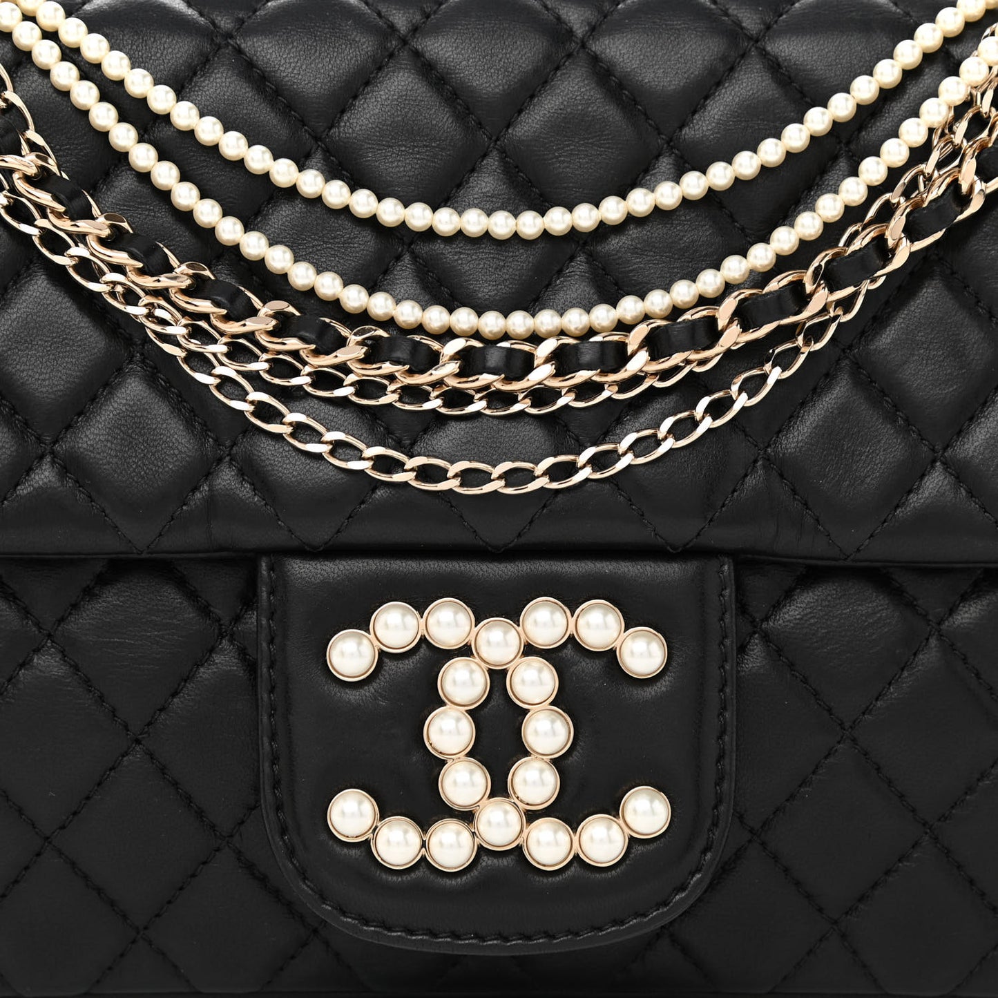 Lambskin Quilted Medium Westminster Pearl Flap Black