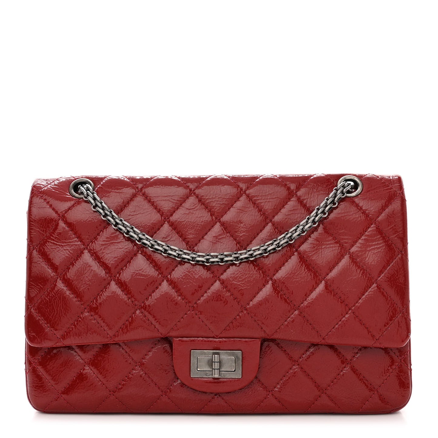 Aged Glazed Calfskin Quilted 2.55 Reissue 227 Flap Red