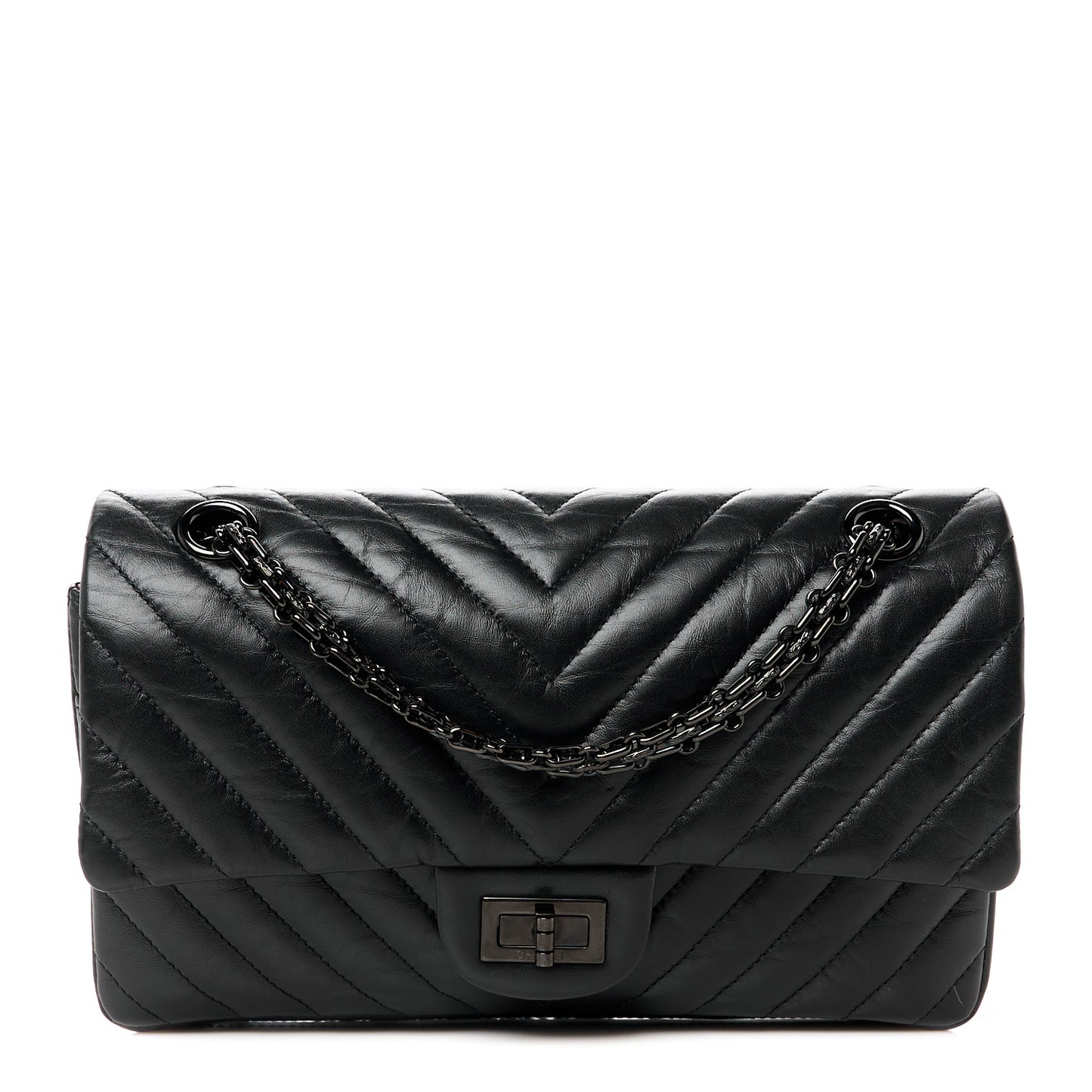 Aged Calfskin Chevron Quilted 2.55 Reissue 225 Flap So Black