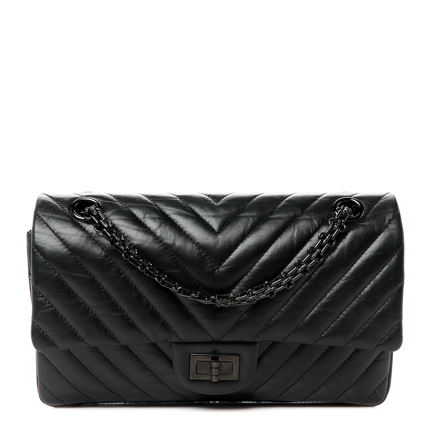 Chanel Aged Calfskin Chevron Quilted 2.55 Reissue 225 Flap So Black 1 of 9