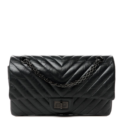 Chanel Aged Calfskin Chevron Quilted 2.55 Reissue 225 Flap So Black 1 of 9