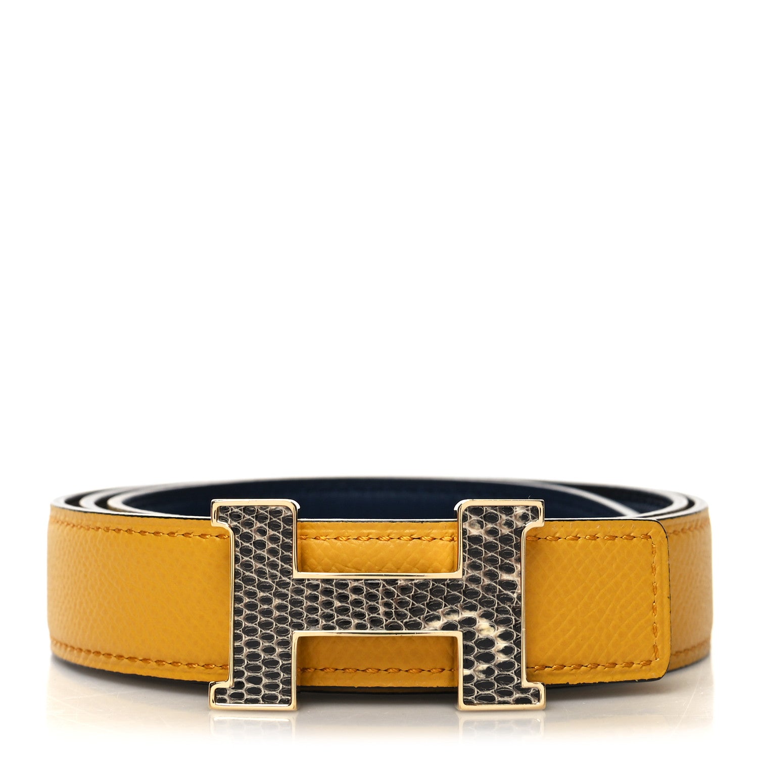 Hermes Epsom Swift Lizard 24mm Mini Constance H Belt Jaune Ambre Navy Blue 1 of 6