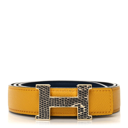 Hermes Epsom Swift Lizard 24mm Mini Constance H Belt Jaune Ambre Navy Blue 1 of 6