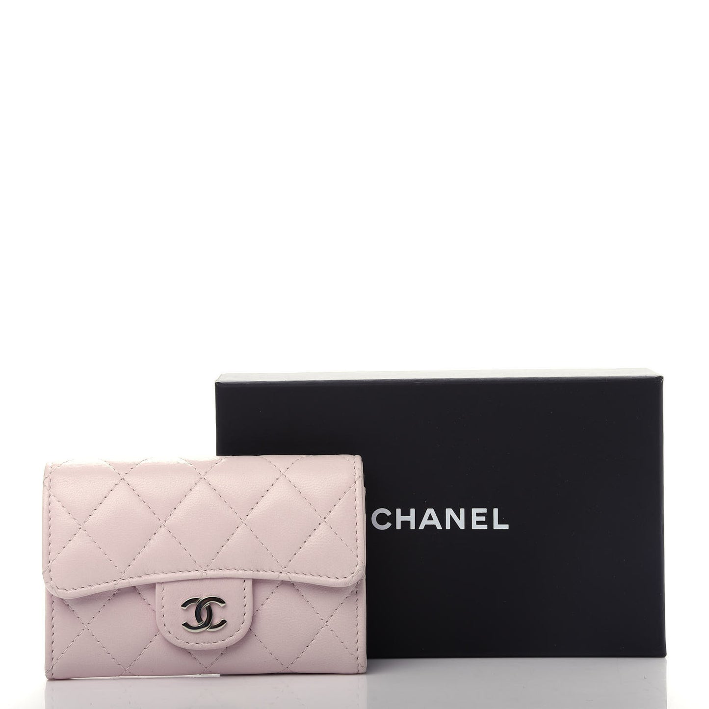 Lambskin Quilted Flap Card Holder Light Pink