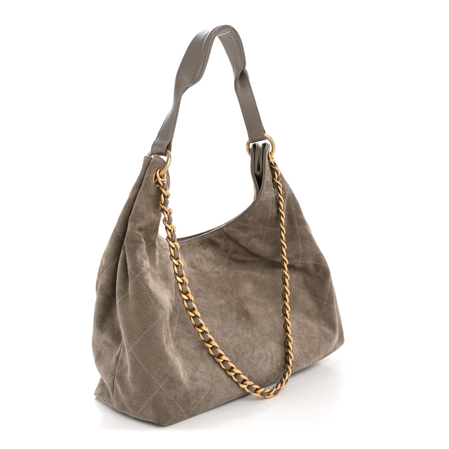Suede Calfskin Lambskin Quilted Maxi Hobo Grey