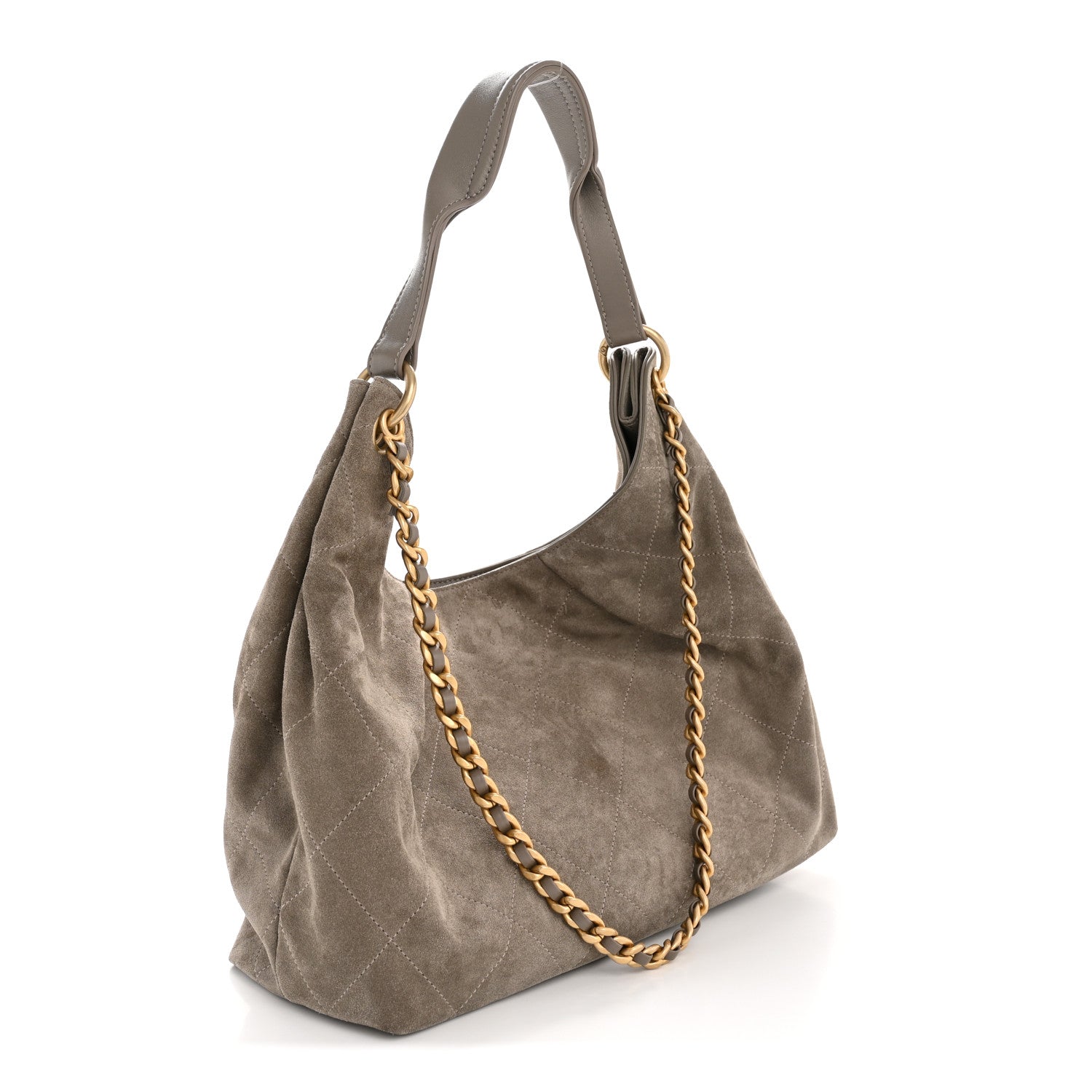 Chanel Suede Calfskin Lambskin Quilted Maxi Hobo Grey 3 of 11