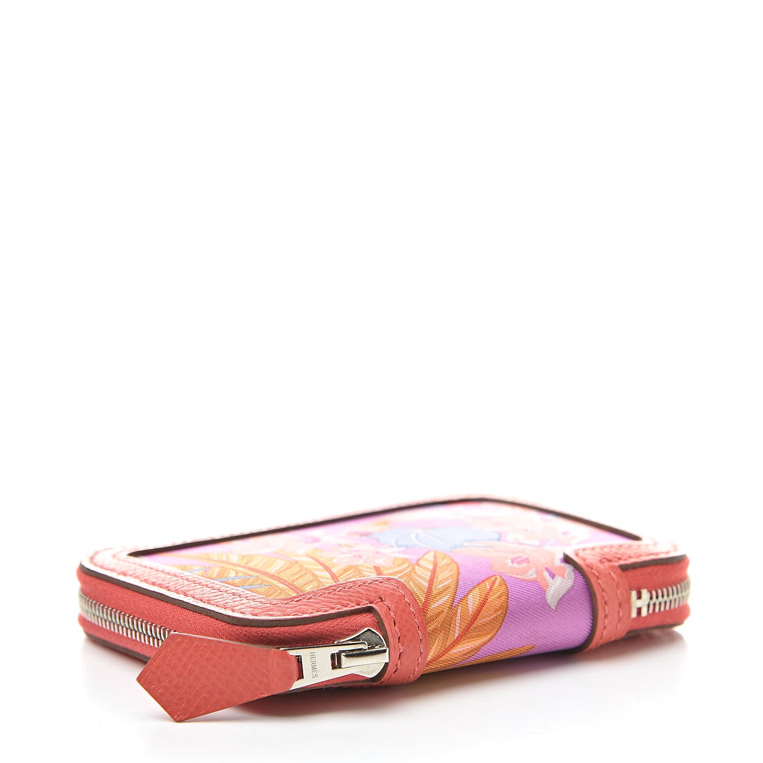 Hermes Epsom Printed Silk Flamingo Party Soie-Cool Compact Wallet Rose Jaipur 4 of 7