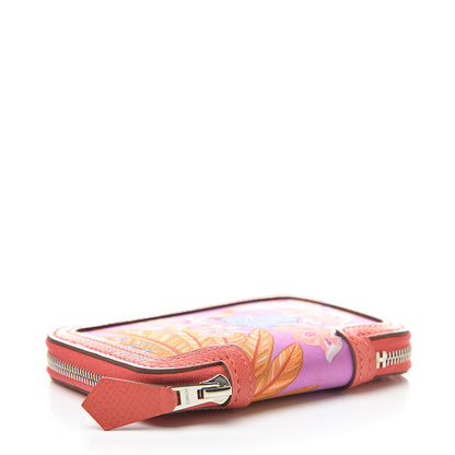 Hermes Epsom Printed Silk Flamingo Party Soie-Cool Compact Wallet Rose Jaipur 4 of 7