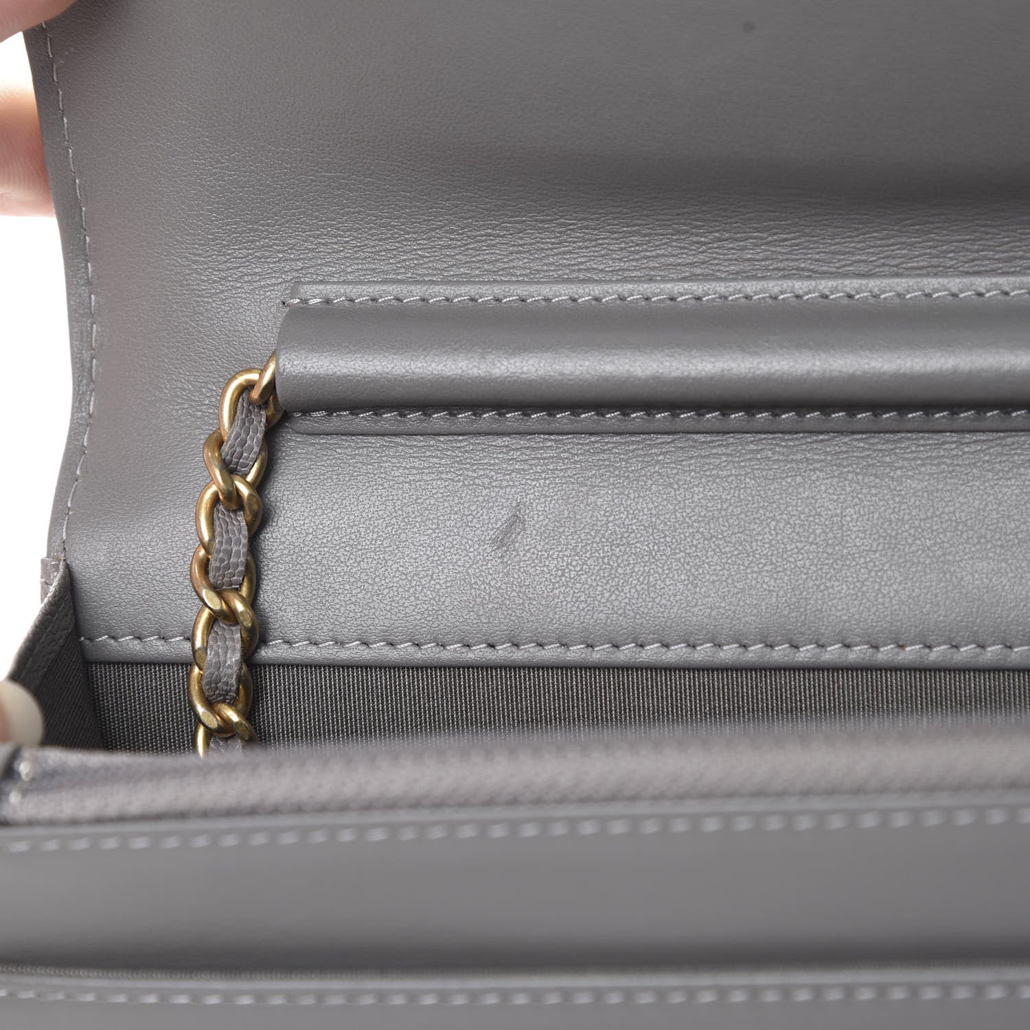 Chanel Caviar Quilted Boy Wallet On Chain WOC Grey 15 of 16
