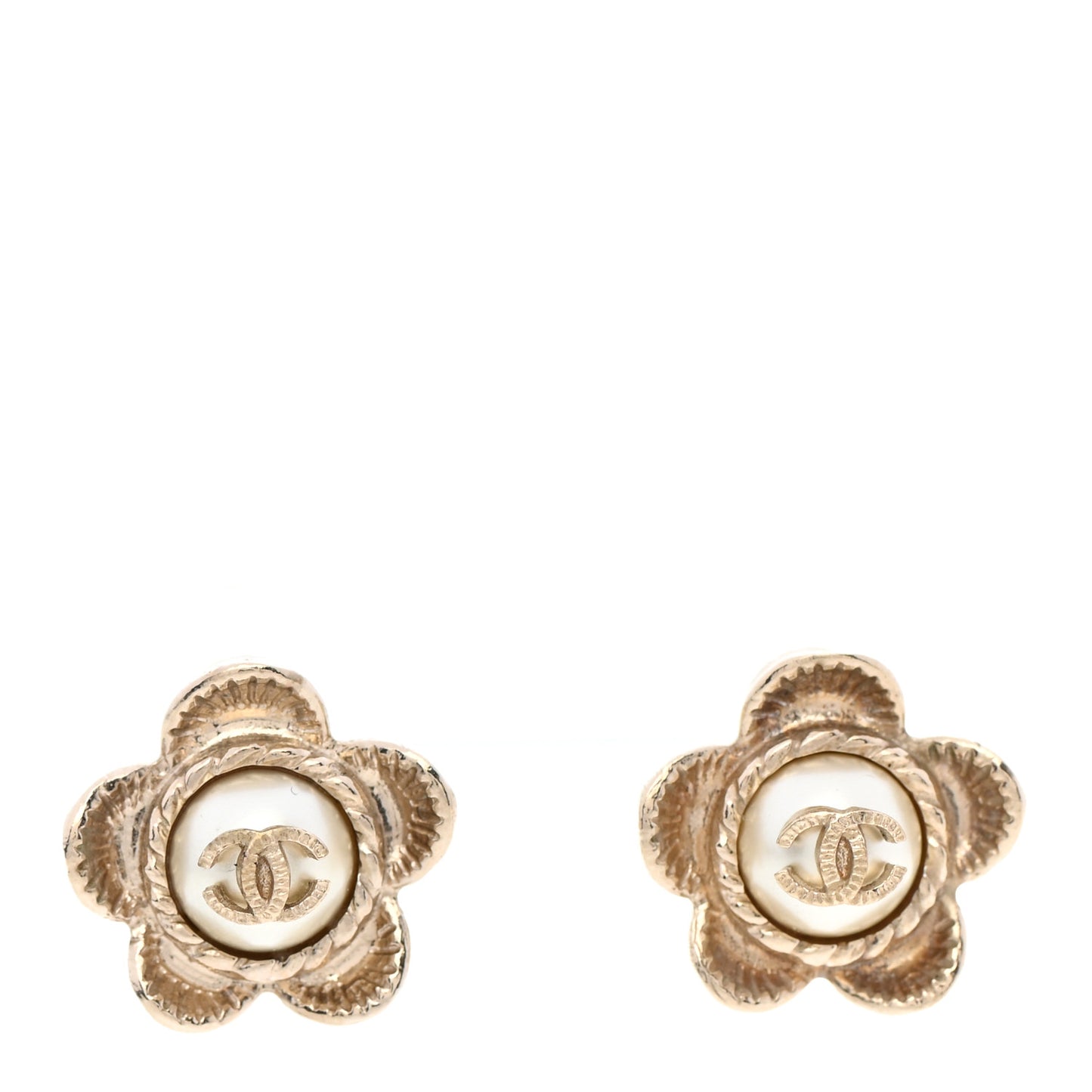 Enamel Crystal Pearl CC Camellia Earrings Gold