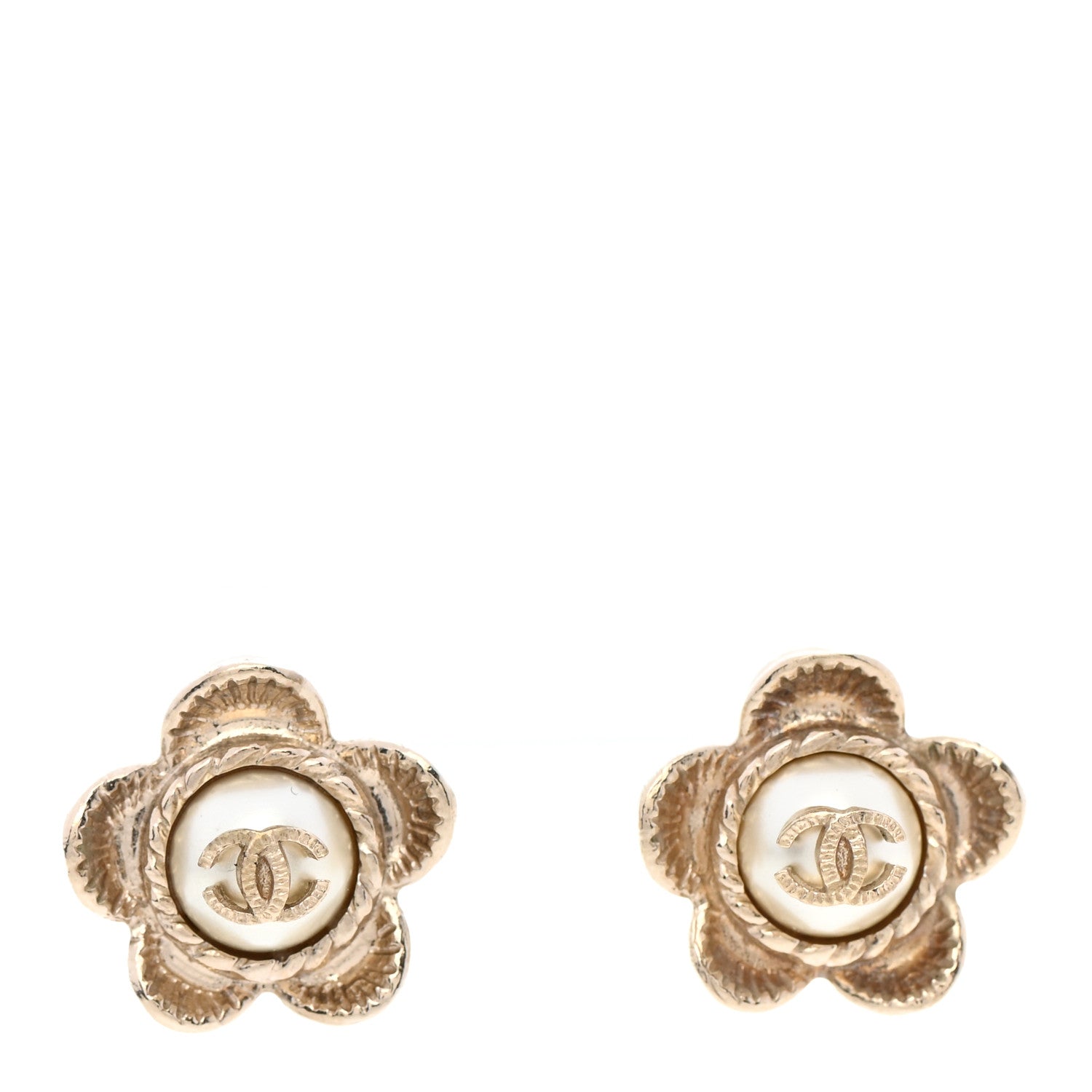 Chanel Enamel Crystal Pearl CC Camellia Earrings Gold 1 of 4