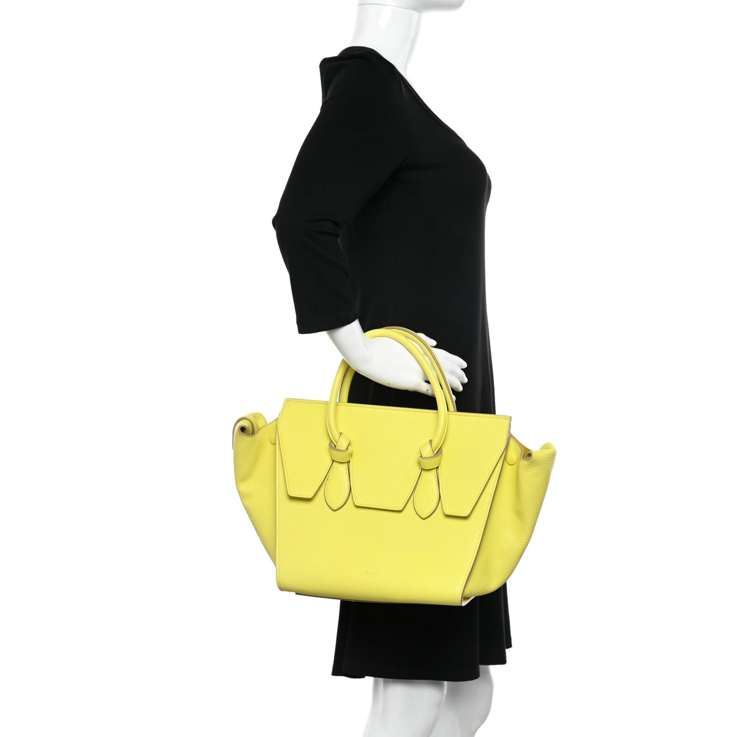 Crisped Calfskin Mini Tie Knot Tote Fluo Yellow
