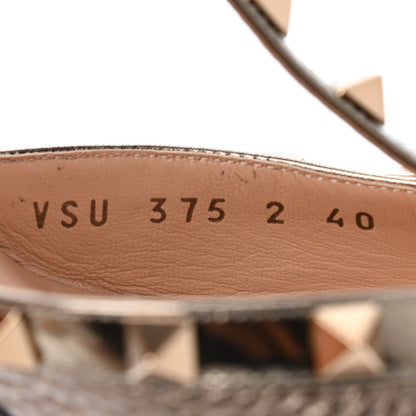 Valentino Garavani Metallic Pebbled Calfskin Patent Rockstud Ankle Strap 65mm Pumps 40 Sasso 8 of 10