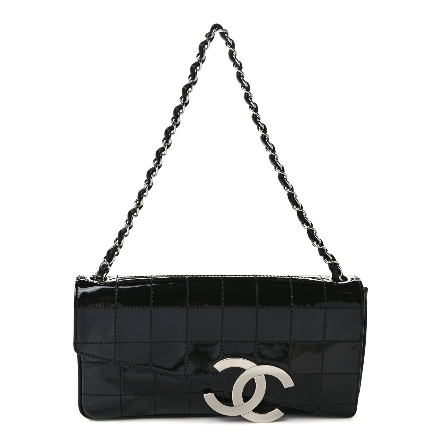Patent Quilted Diagonal CC East West Chocolate Bar Flap Black
