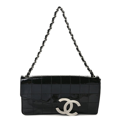 Chanel Patent Quilted Diagonal CC East West Chocolate Bar Flap Black 1 of 10