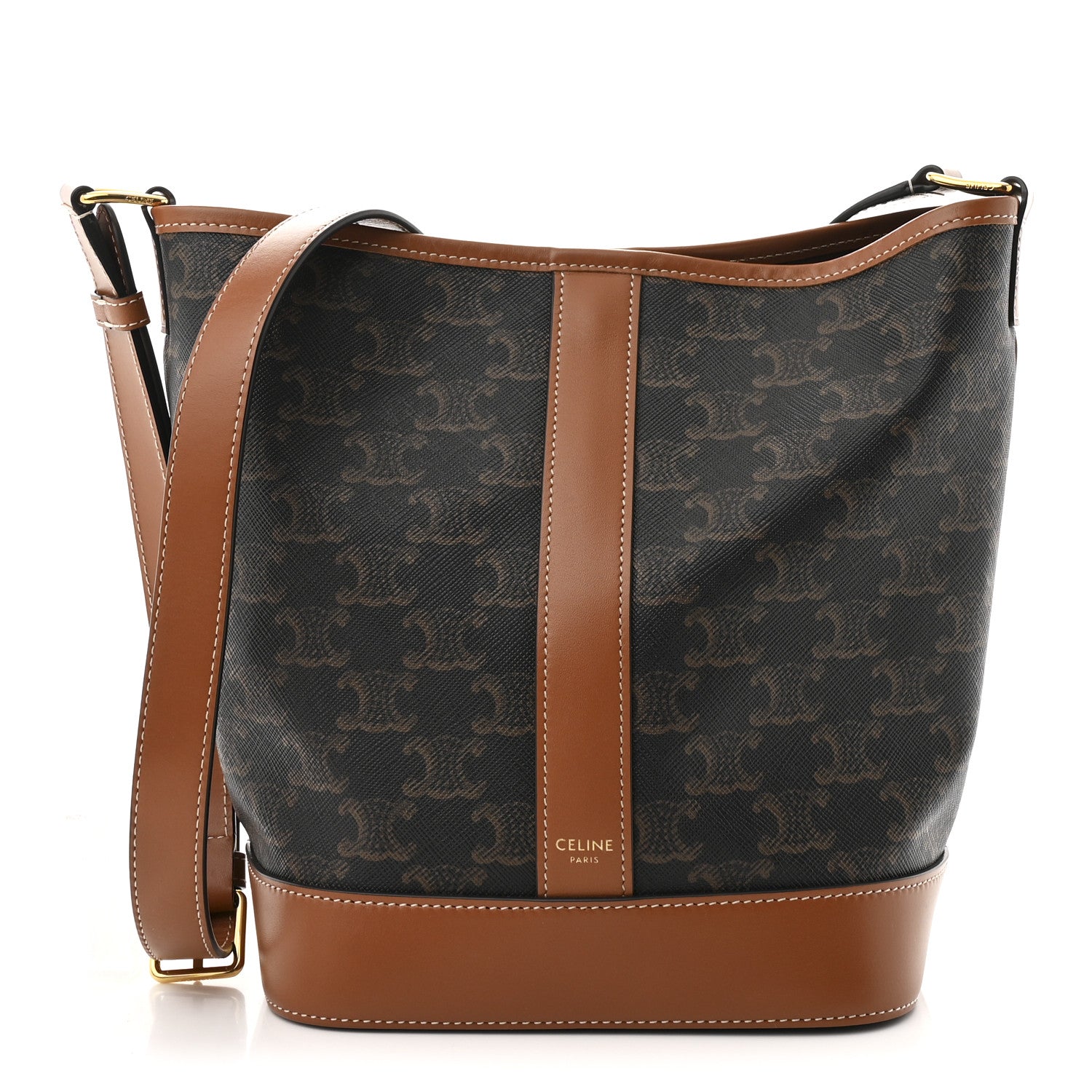 Celine Triomphe Canvas Calfskin Small Bucket Bag Tan 1 of 10