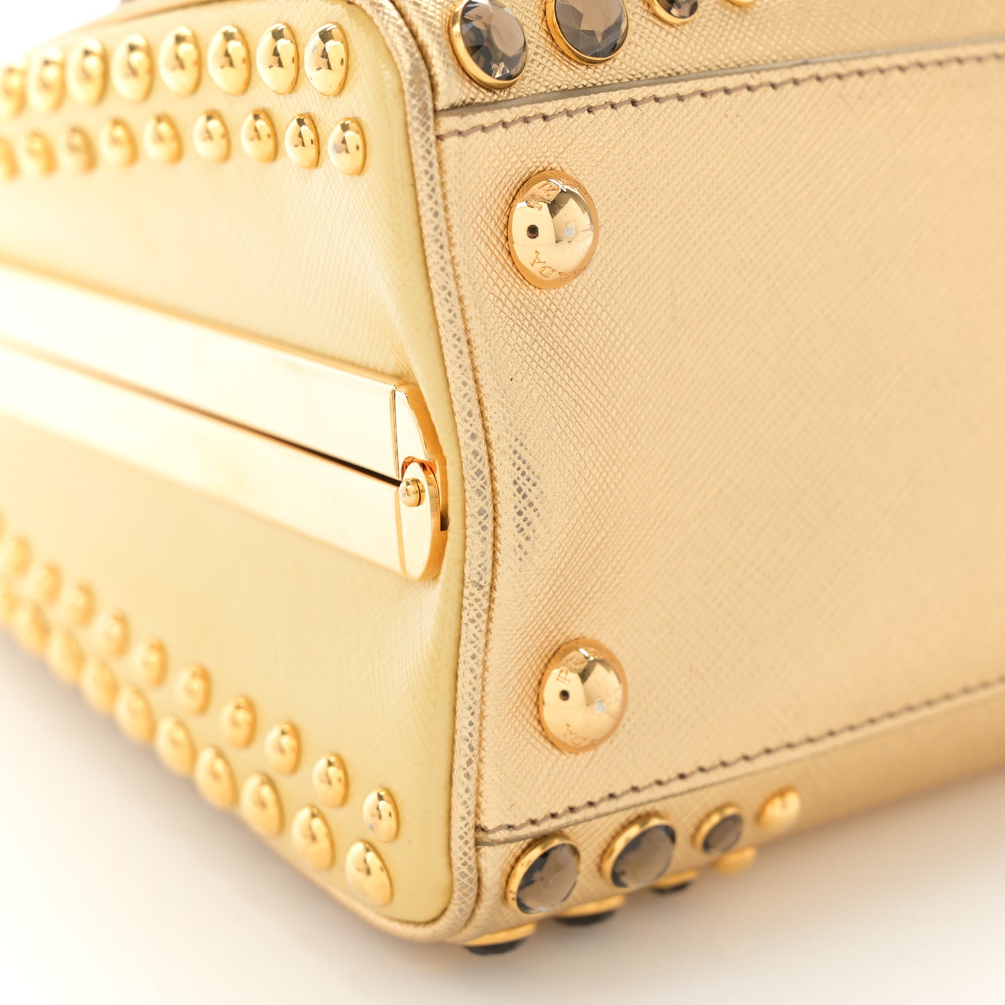 Saffiano Vernice Crystal Pyramid Bag Platino