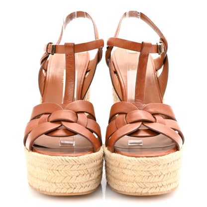 Saint Laurent Calfskin 85 Platform Espadrille Wedge Sandals 39 Brown 3 of 8