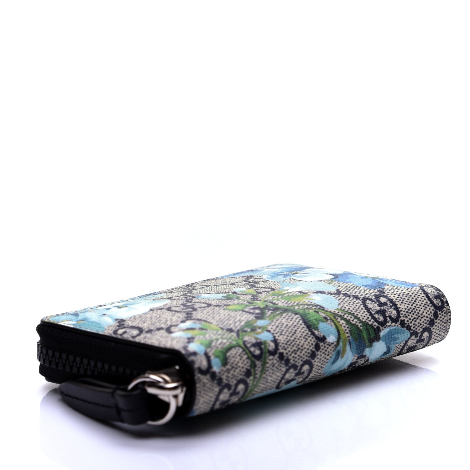 Gucci GG Supreme Monogram Blooms Zip Around Card Case Wallet Beige Blue Navy 4 of 10