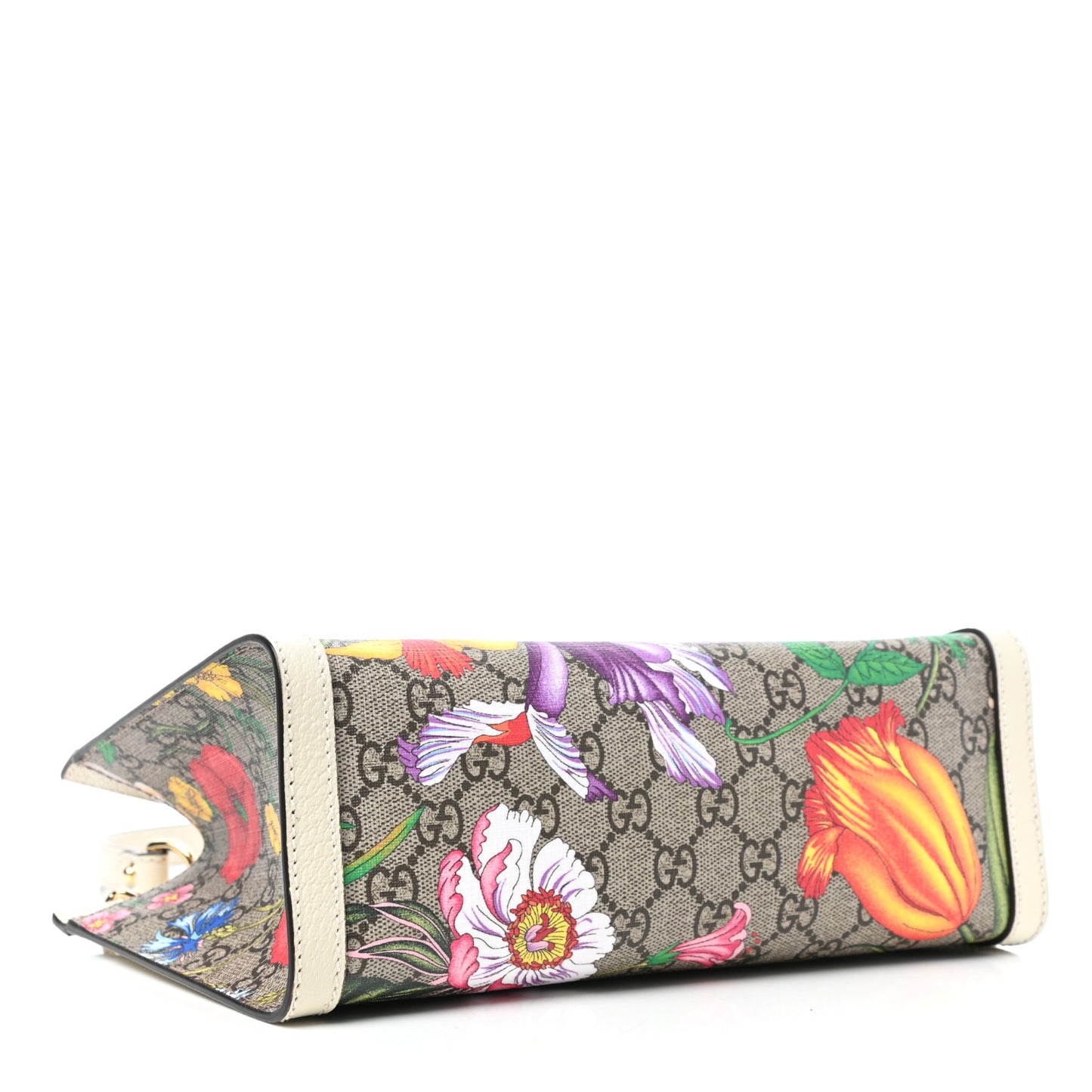 GG Supreme Monogram Flora Textured Calfskin Small Padlock Tote Beige Ebony Multicolor Mystic White
