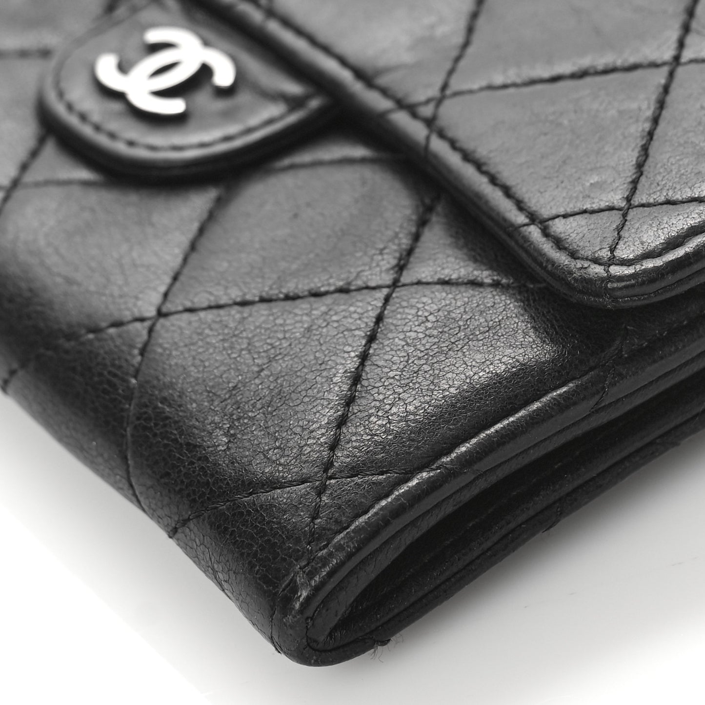 Lambskin Quilted Flap Card Holder Black