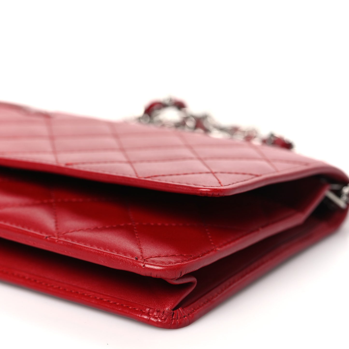 Calfskin Quilted Cambon Wallet On Chain WOC Red