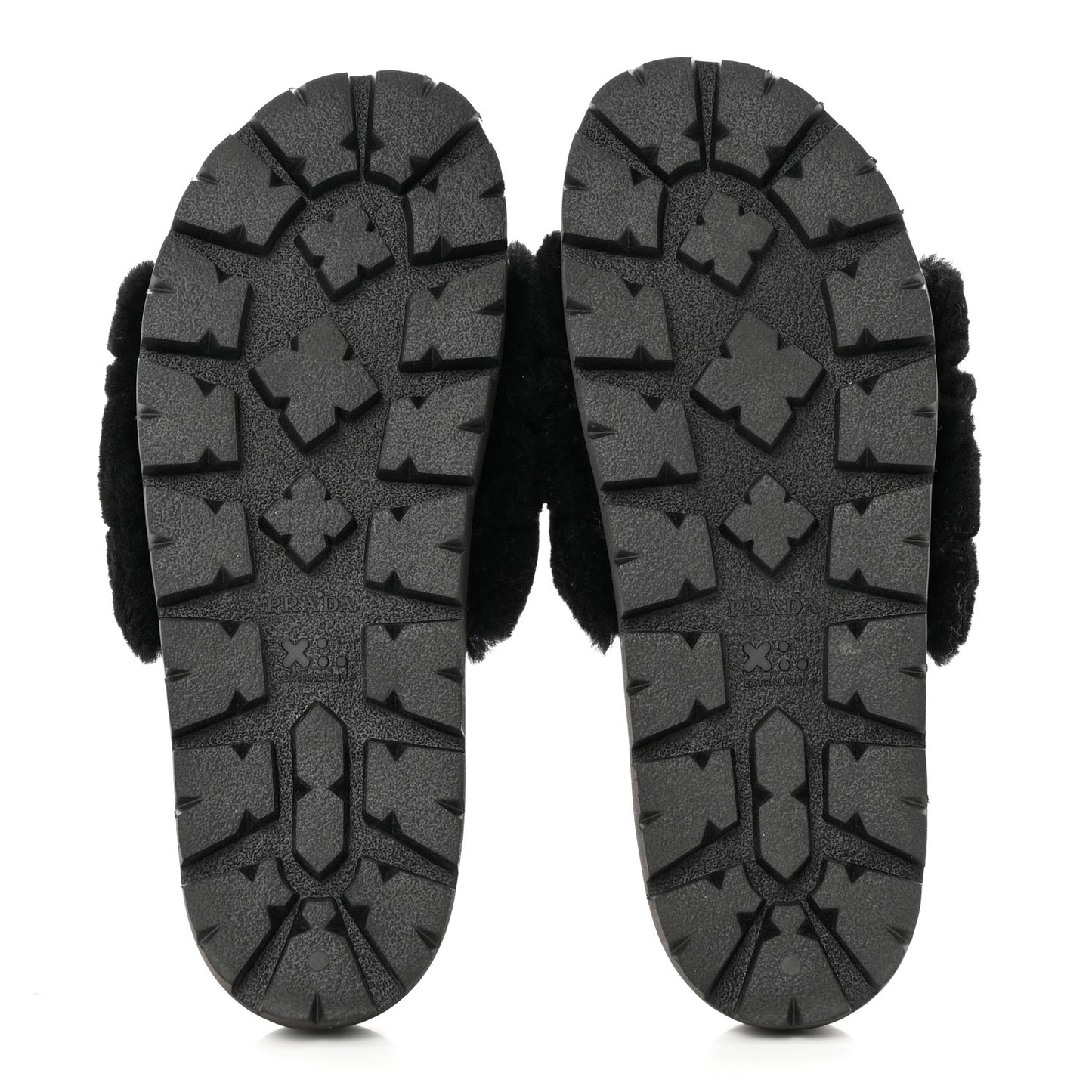 Shearling Metal Triangle Logo Lug Sole 20mm Slide Sandals 41 Black