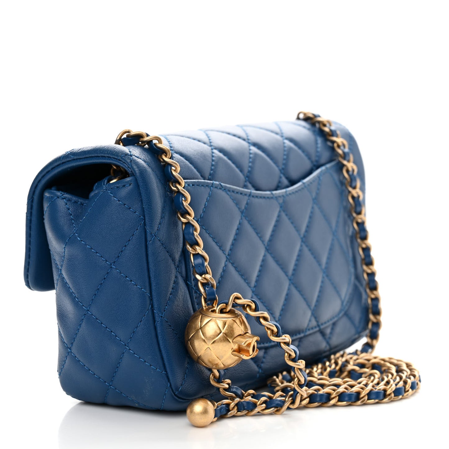Lambskin Quilted Pearl Crush Mini Rectangular Flap Blue