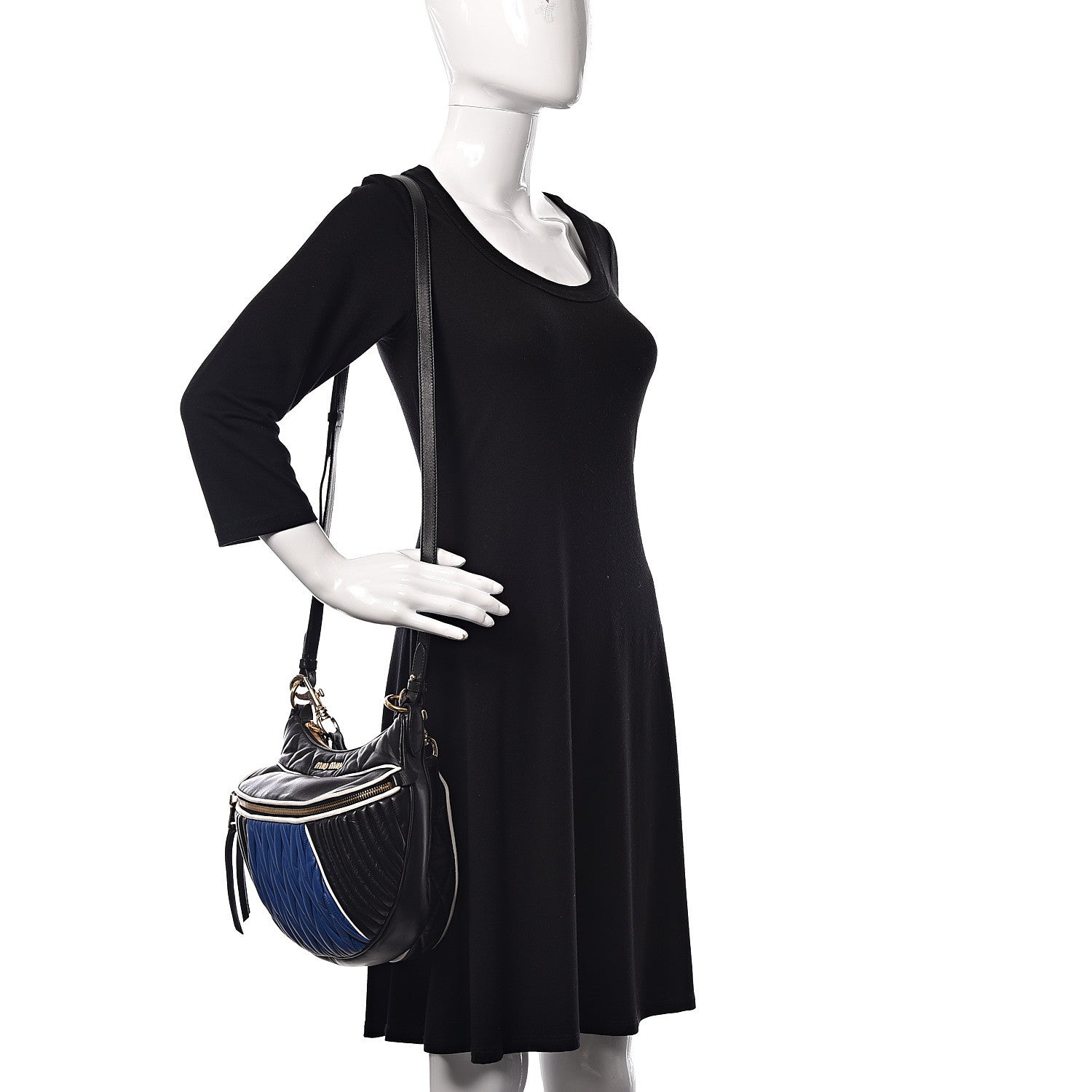 Miu Miu Nappa Matelasse Rider Shoulder Bag Black Blue 3 of 12