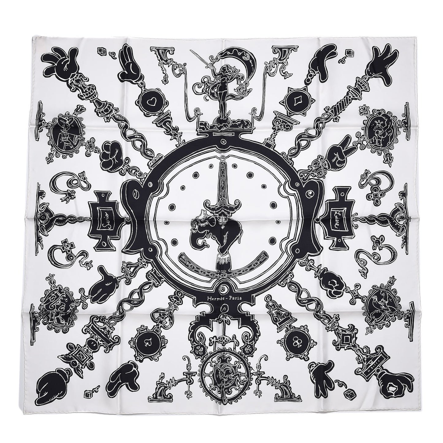 Silk Serio Ludere Scarf 90 White Black