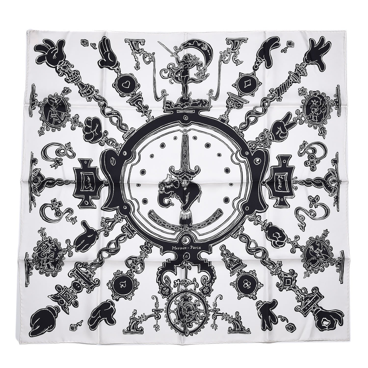 Hermes Silk Serio Ludere Scarf 90 White Black 1 of 6