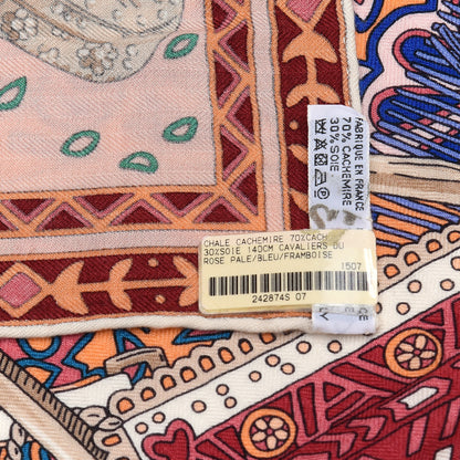 Hermes Cashmere Silk Cavaliers du Caucase Shawl 140 Rose Pale Bleu Framboise 3 of 4