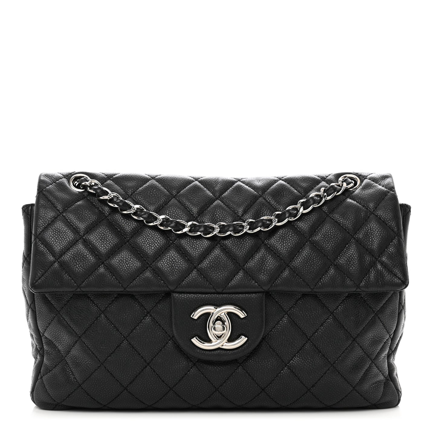 Washed Caviar Quilted Maxi Single Flap Black