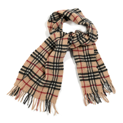 Burberry Cashmere Wool Classic Check Fringe Scarf Camel 1 of 3