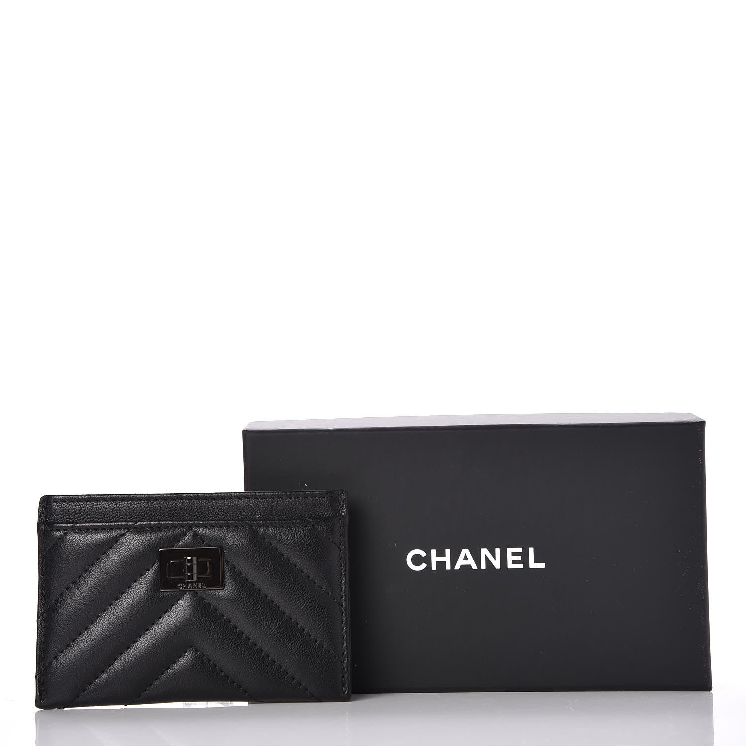 Chanel Sheepskin Chevron Quilted Reissue Card Holder So Black 9 of 9