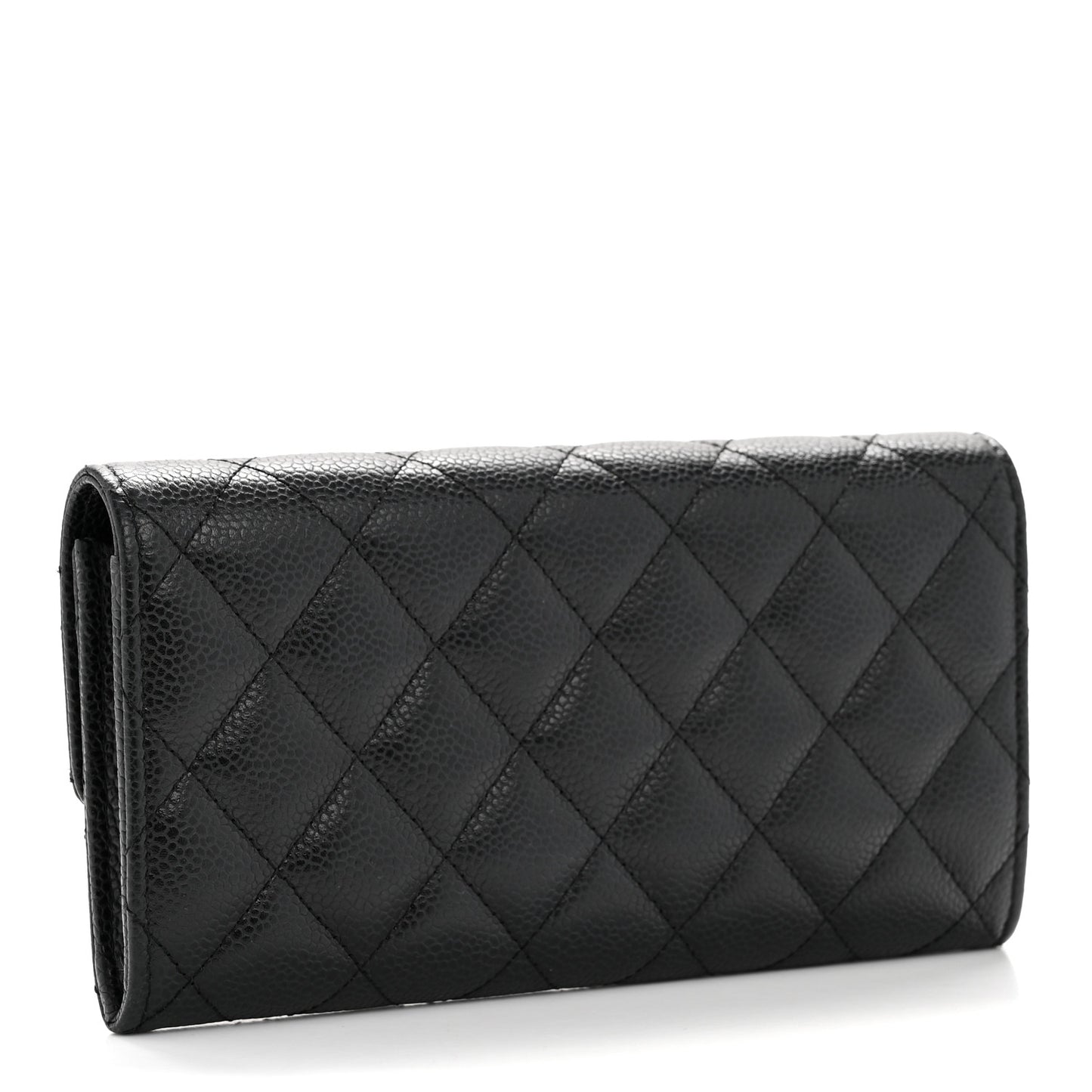 Caviar Quilted Large Gusset Flap Wallet Black