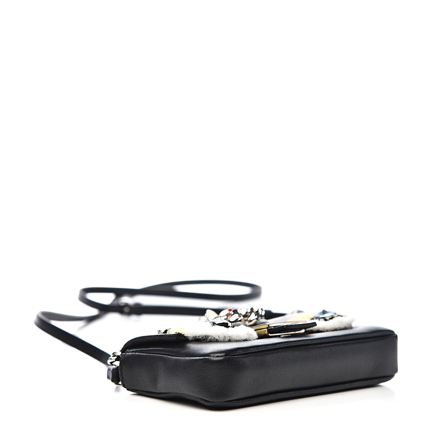 Fendi Shiny Nappa Rabbit Fur Crystal Flowerland Micro Buggie Baguette Black Mojito Multicolor 4 of 9