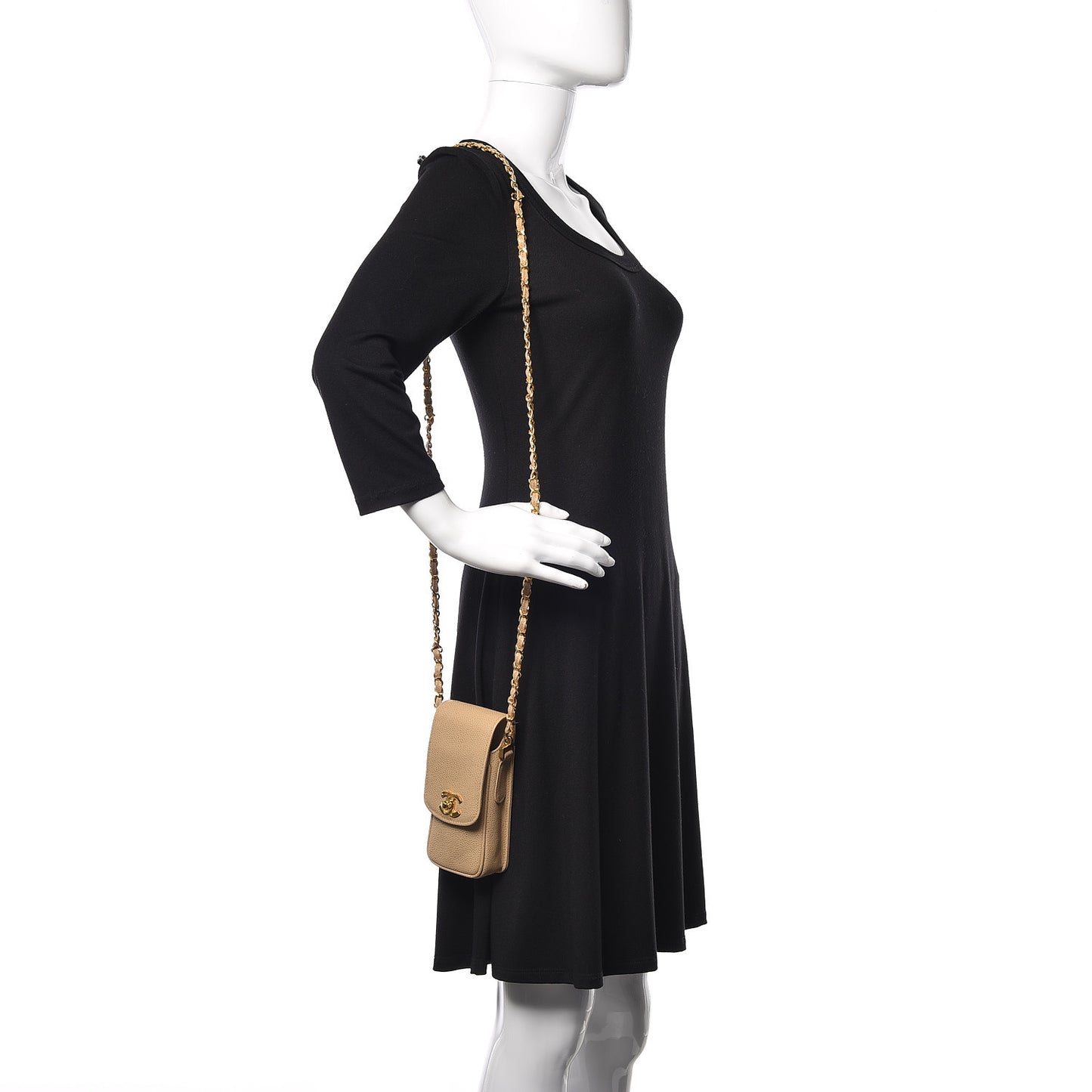 Caviar Phone Holder Crossbody Beige