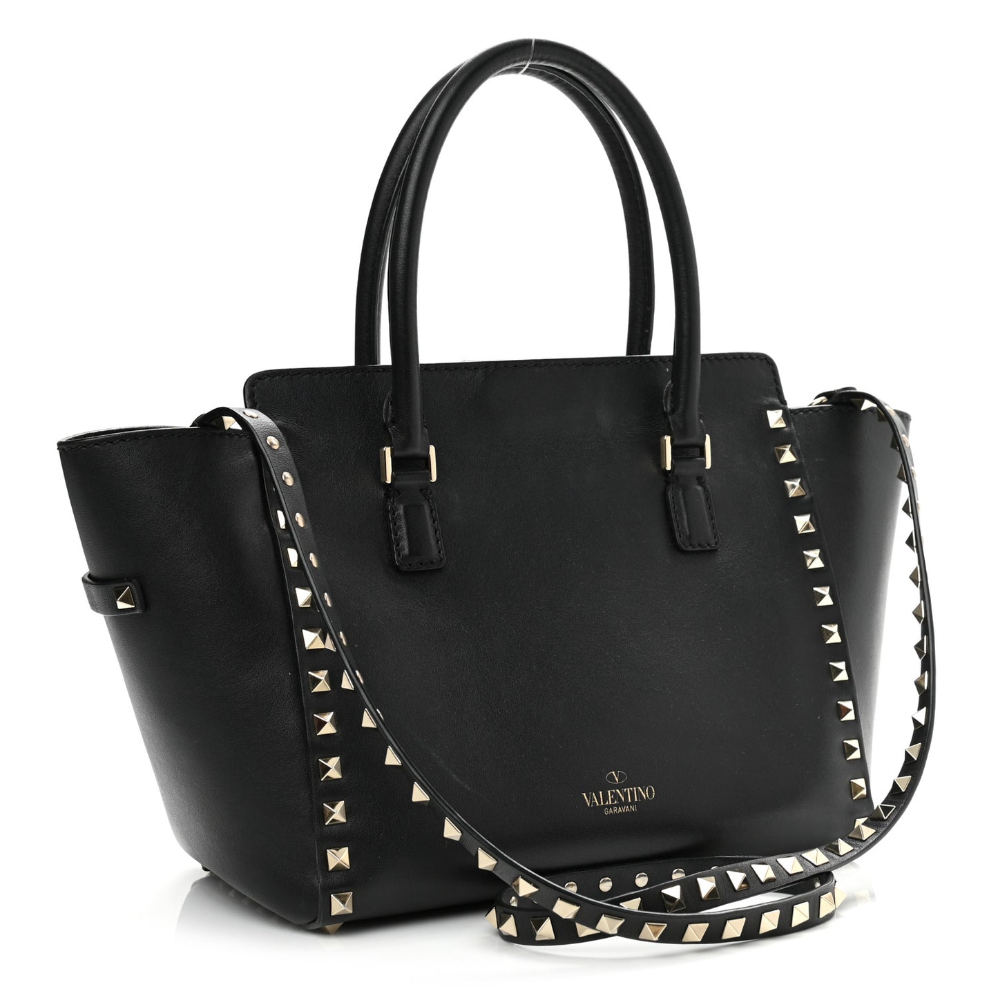 Vitello Small Rockstud Double Handle Tote Black