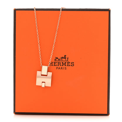 Hermes Rose Gold Plated Lacquered Eileen Pendant Necklace Craie 6 of 6